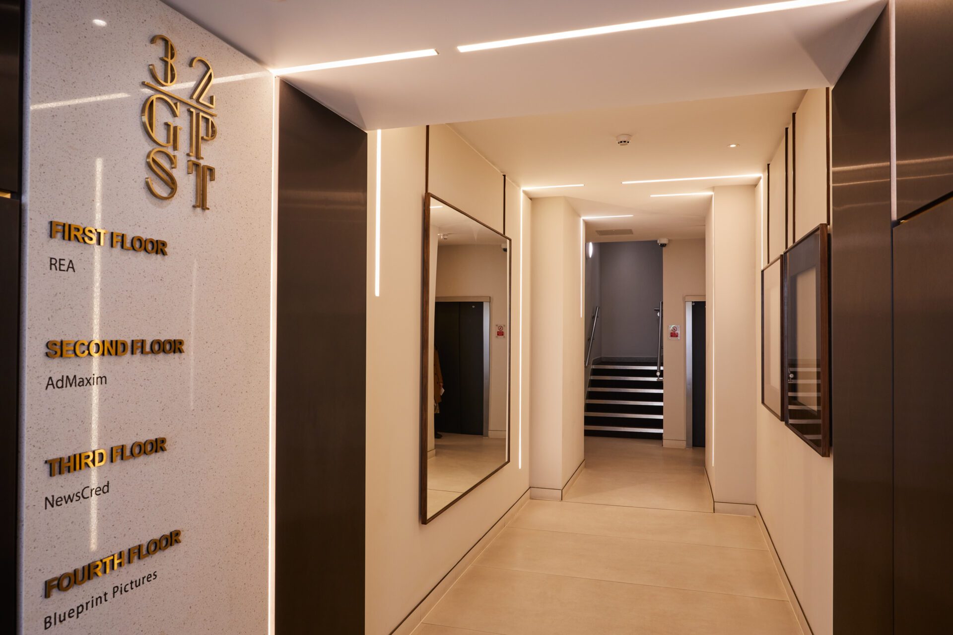 Office corridor inside Langham Estate's office buildings